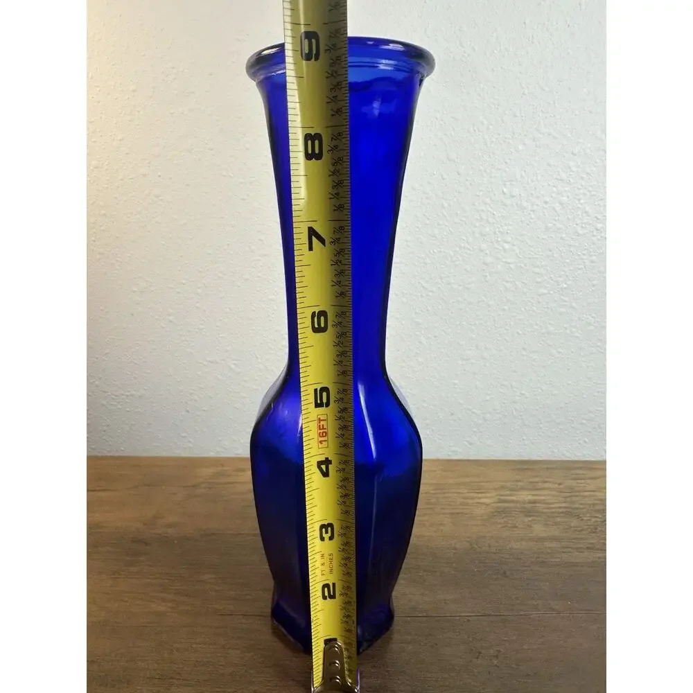 Vintage Cobalt Blue Glass Vase Tall Art Glass Mid Century Style